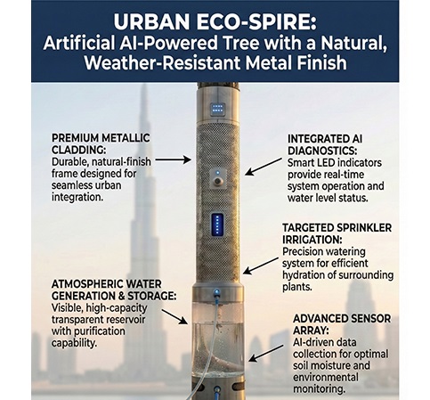 Aerial view of a desert city green corridor with AI trees